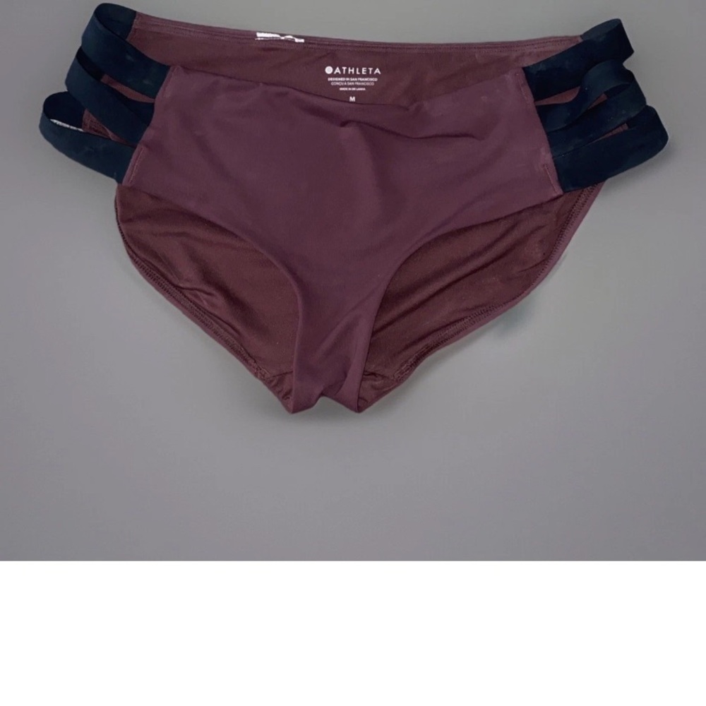 Athleta Bikini Bottom Women’s Medium Burgundy With Black‎ Side Elastic Straps